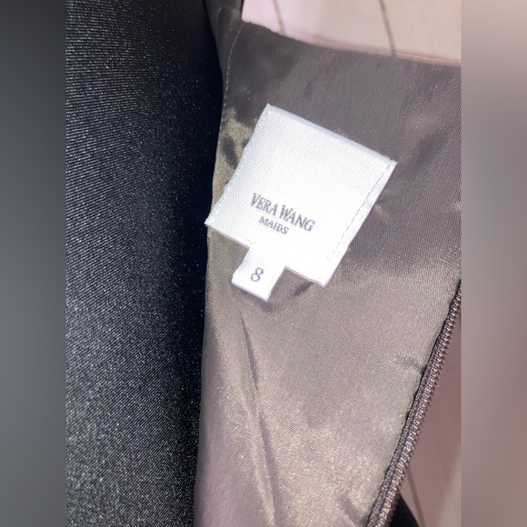 Vera Wang Maids Satin Gown Brown w/ black ribbon on waist strapless size 8 - Picture 8 of 16